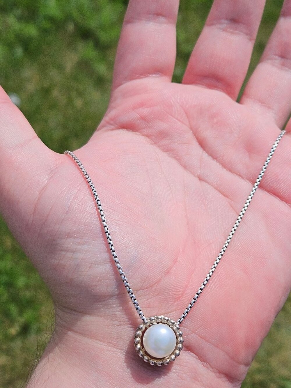 JAI by John Hardy 925 Sterling Silver Box Link Chain Necklace Pearl Pendant 20in